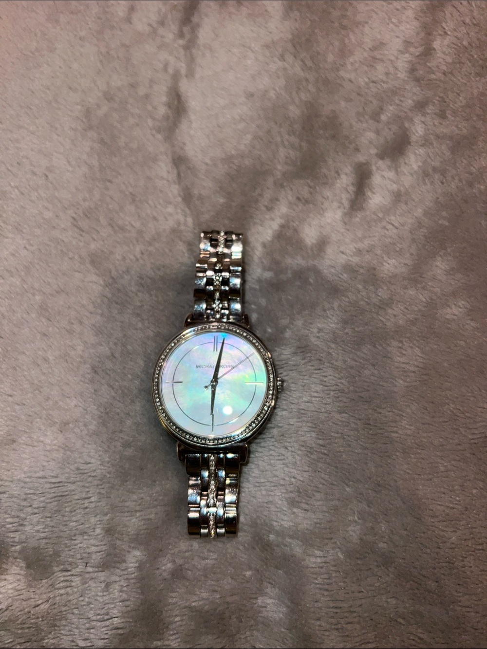 Michael Kors Silver Tone Watch with Iridescent Mother-of-Pearl Dial